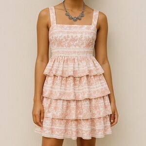 Harni Sleeveless Tiered Mini Dress Pink Floral Ruffle Square Neck Size 8 / 4 NWT